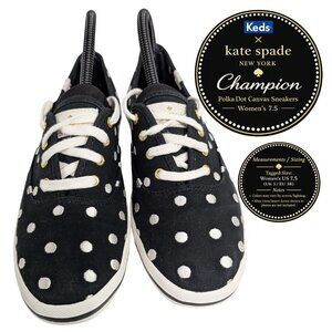 Keds x Kate Spade NY Champion Polka Dot Canvas Sneakers Women 7.5 Black White